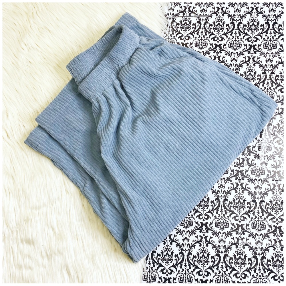 size L heather blue oversized high waisted soft ribbed loungewear wide leg pants